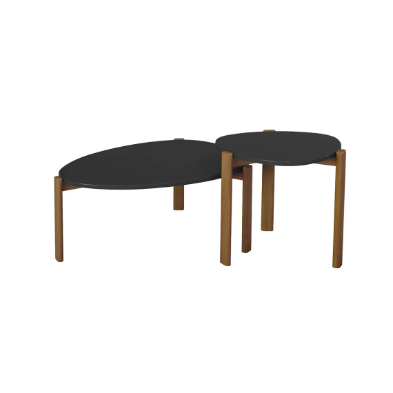 Mid-Century Modern Gales End Table and Coffee Table with Solid Wood Legs in Black