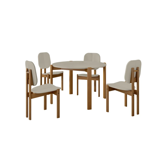 Mid-Century Modern Gales Round 46.54 Dining Table Set of 5 with Solid Wood Legs in Greige