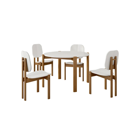 Mid-Century Modern Gales Round 46.54 Dining Table Set of 5 with Solid Wood Legs