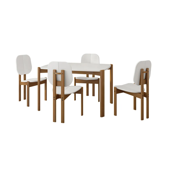 Mid-Century Modern Gales 47.24 Dining Table Set of 5 with Solid Wood Legs