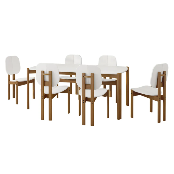 Mid-Century Modern Gales 70.87 Dining Table Set of 7 with Solid Wood Legs